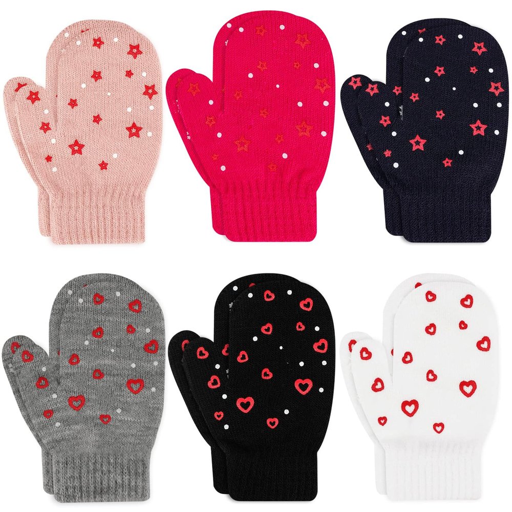 ONESING 5 Pair Toddler Mittens and Gloves - Black Warm Winter Gloves for Girls Boys - Newborn Mittens