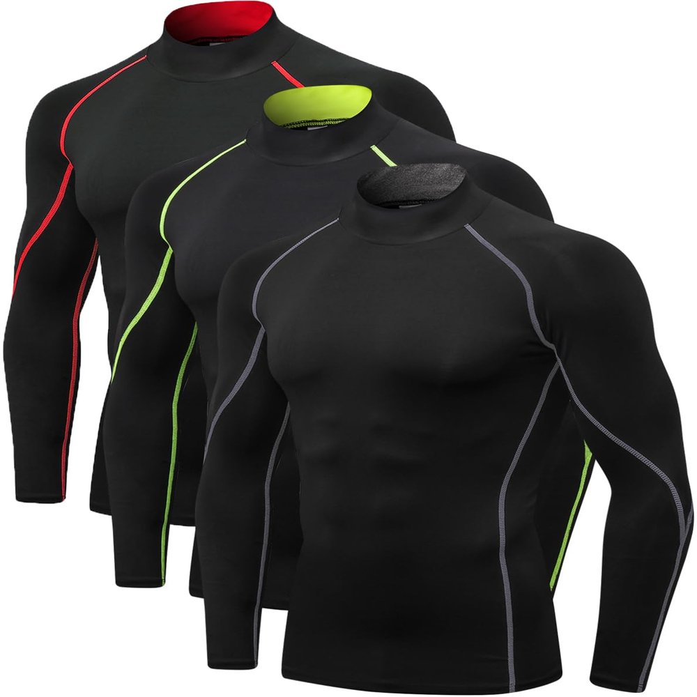 2/3 Pack Men's Compression Shirts Long Sleeve Workout Shirts Mock Turtleneck Athletic Base Layer Active Undershirts Tops