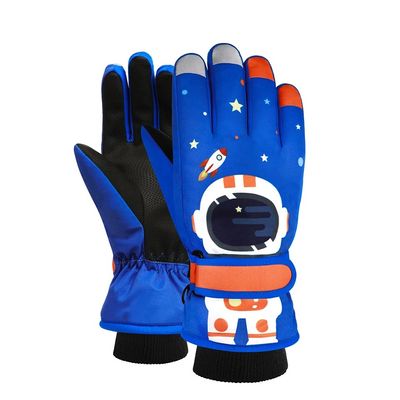 1Pair Winter Warm Ski Gloves Kids Snowmobile Skiing Snowboard Gloves Waterproof Gloves for Boys Children Cartoon Space (Navy, Small)
