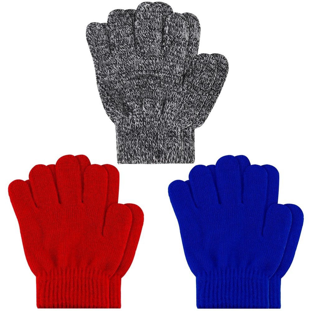 ONESING 3 Pairs Kids Winter Gloves - Stretchy Knit Gloves for Boys & Girls