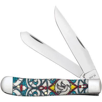 Case XX WR POCKET KNIFE STAINED GLASS DOVE NATURAL BONE COLOR WASH TRAPPER, ITEM 38819, LENGTH CLOSED 4 1/8 INCH (6254 SS)