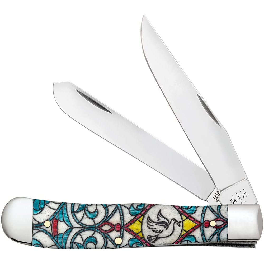 Case XX WR POCKET KNIFE STAINED GLASS DOVE NATURAL BONE COLOR WASH TRAPPER, ITEM 38819, LENGTH CLOSED 4 1/8 INCH (6254 SS)