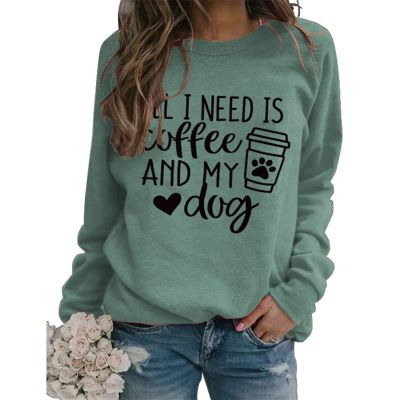 BOFUPAGO All I Need is Coffee and My Dog Sweatshirt for Women Dog Paw Love Heart Graphic Sweatshirts Long Sleeve Tops