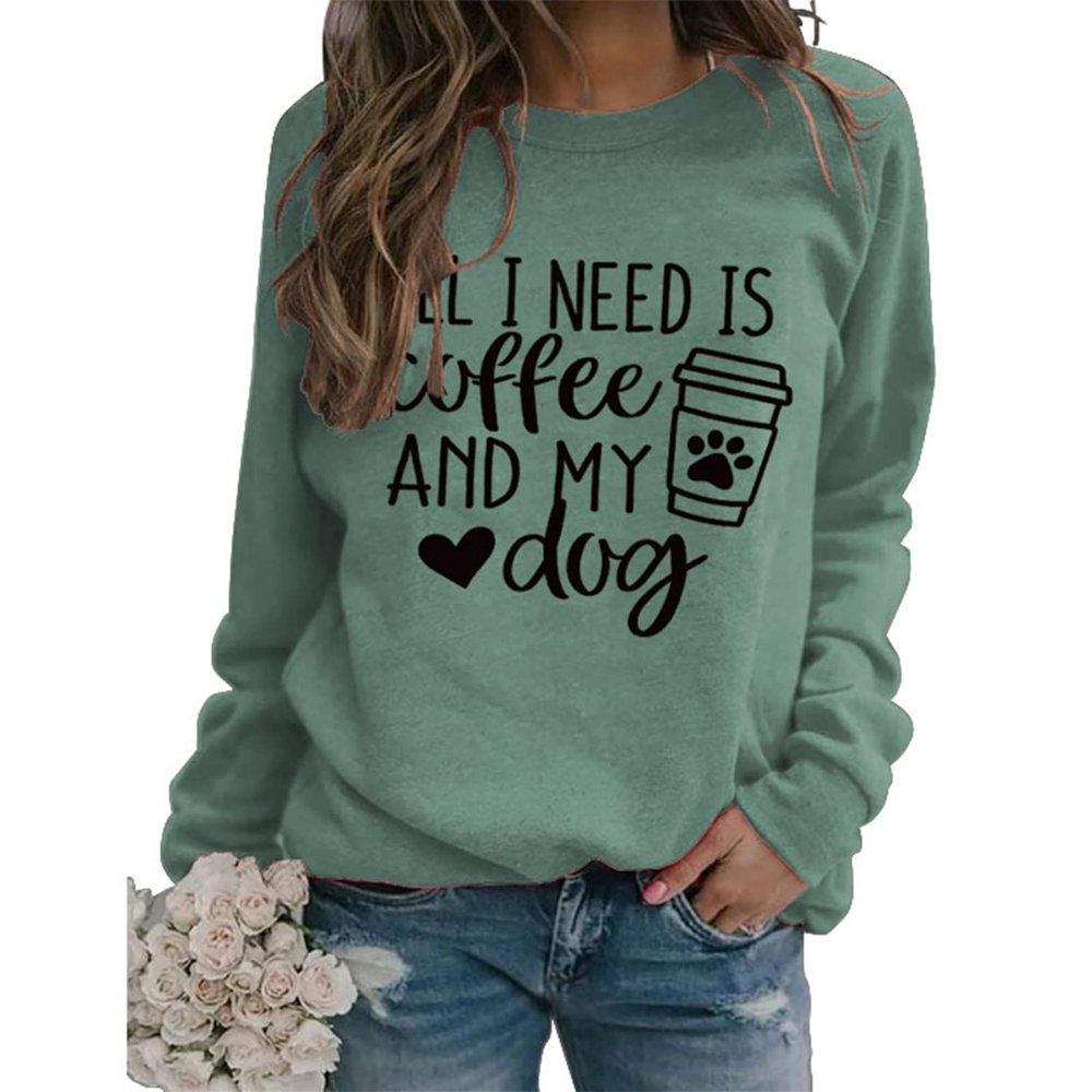 BOFUPAGO All I Need is Coffee and My Dog Sweatshirt for Women Dog Paw Love Heart Graphic Sweatshirts Long Sleeve Tops