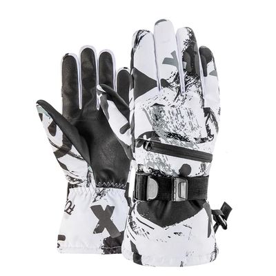 1Pair Winter Snowboard Ski Gloves PU Leather Non-Slip Touch Screen Waterproof Motorcycle Cycling Fleece Warm Snow Gloves (B, Small)