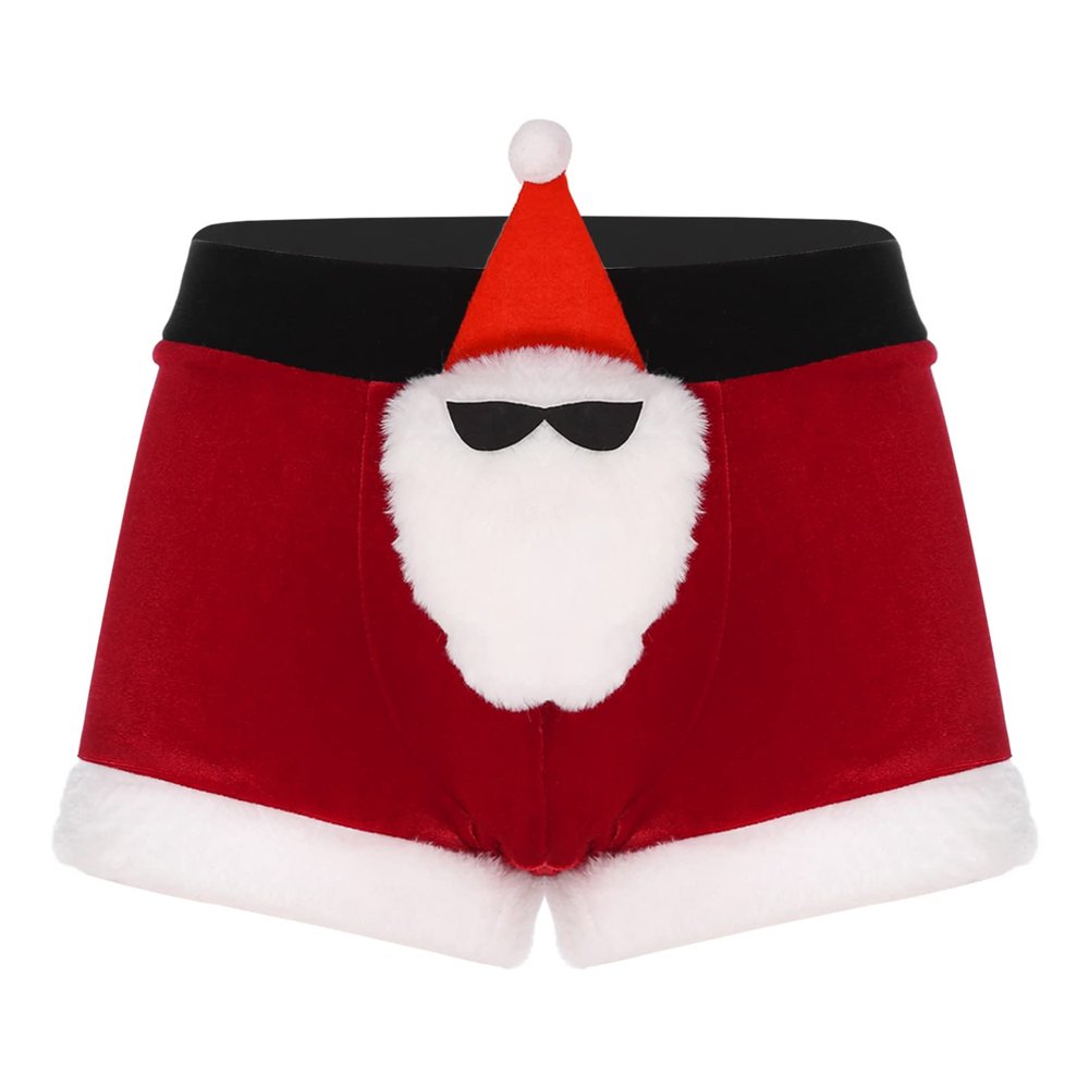 CHICTRY Men's Christmas Santa Claus Costume Boxer Shorts Holiday Cosplay Costume Red A 3X-Large