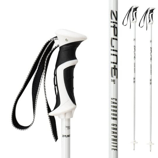 Zipline Lollipop 14.0 Graphite Carbon Composite Ski Poles  Lightweight Ergonomic Grip, Vibration Dampening, Groomers and Freestyle. Choice of Skiers (White, 54" in./137 cm)