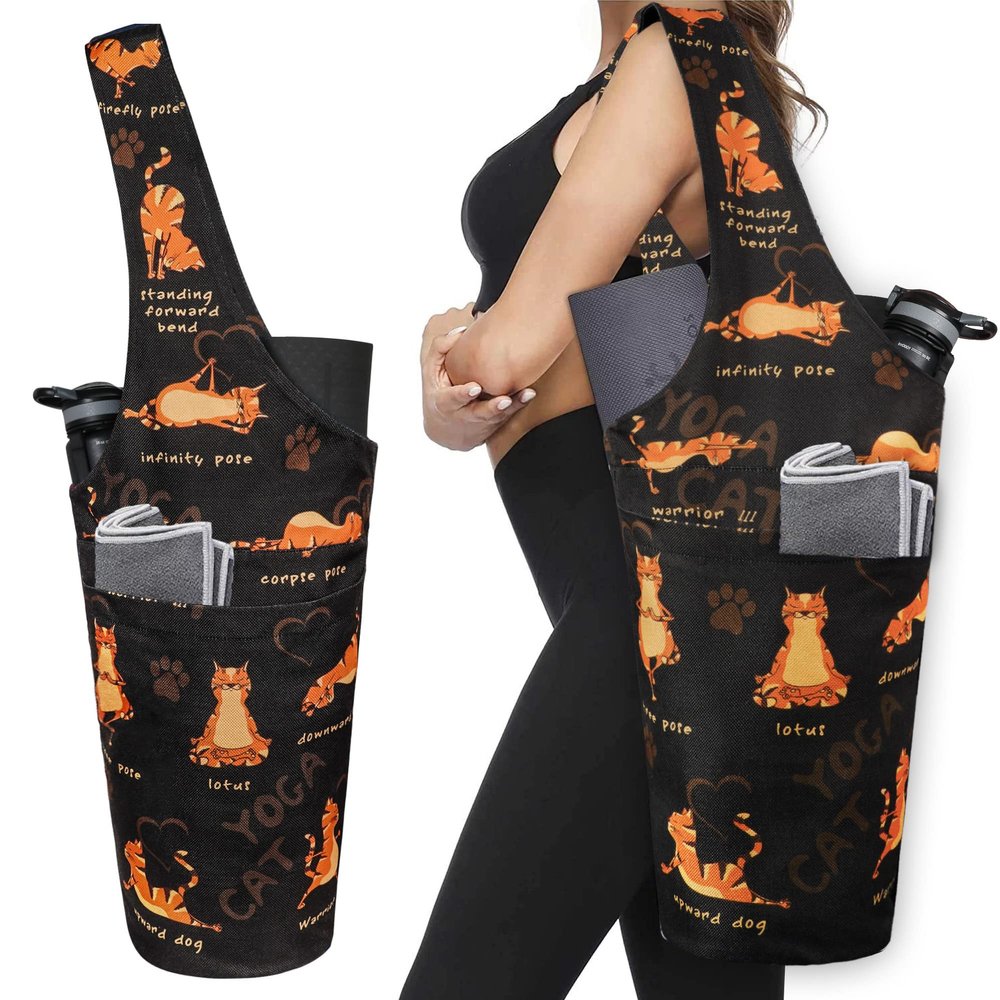 BagYG Yoga Mat Bag - Long Tote with Large Side Pocket & Zipper Pocket - Holds More Yoga Accessories - Yoga Bag Fit Most Size Mats - Yoga Cat Pose Dark Brown Yoga Mat Carrier 37 x15.5 BagYG-31005131
