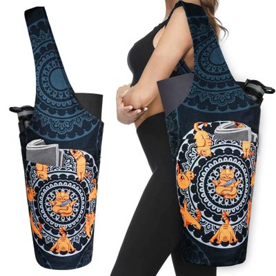 BagYG Yoga Mat Bag - Long Tote with Pockets Holds More Accessories Fit Most Size Mats Mandala Cat Pose Black Carrier, 37''x15.5'', BagYG-31005130