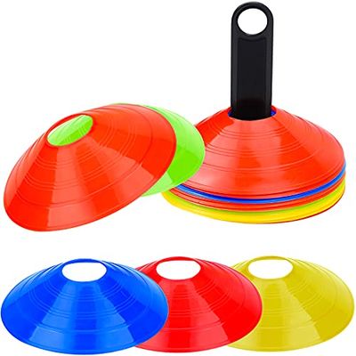 20 Pcs Saucer Disc Mini Cones Sport Agility Safety Training Accessories with Carry Handle and Net Bag for Football Game, Athletics UVM, Field Markers