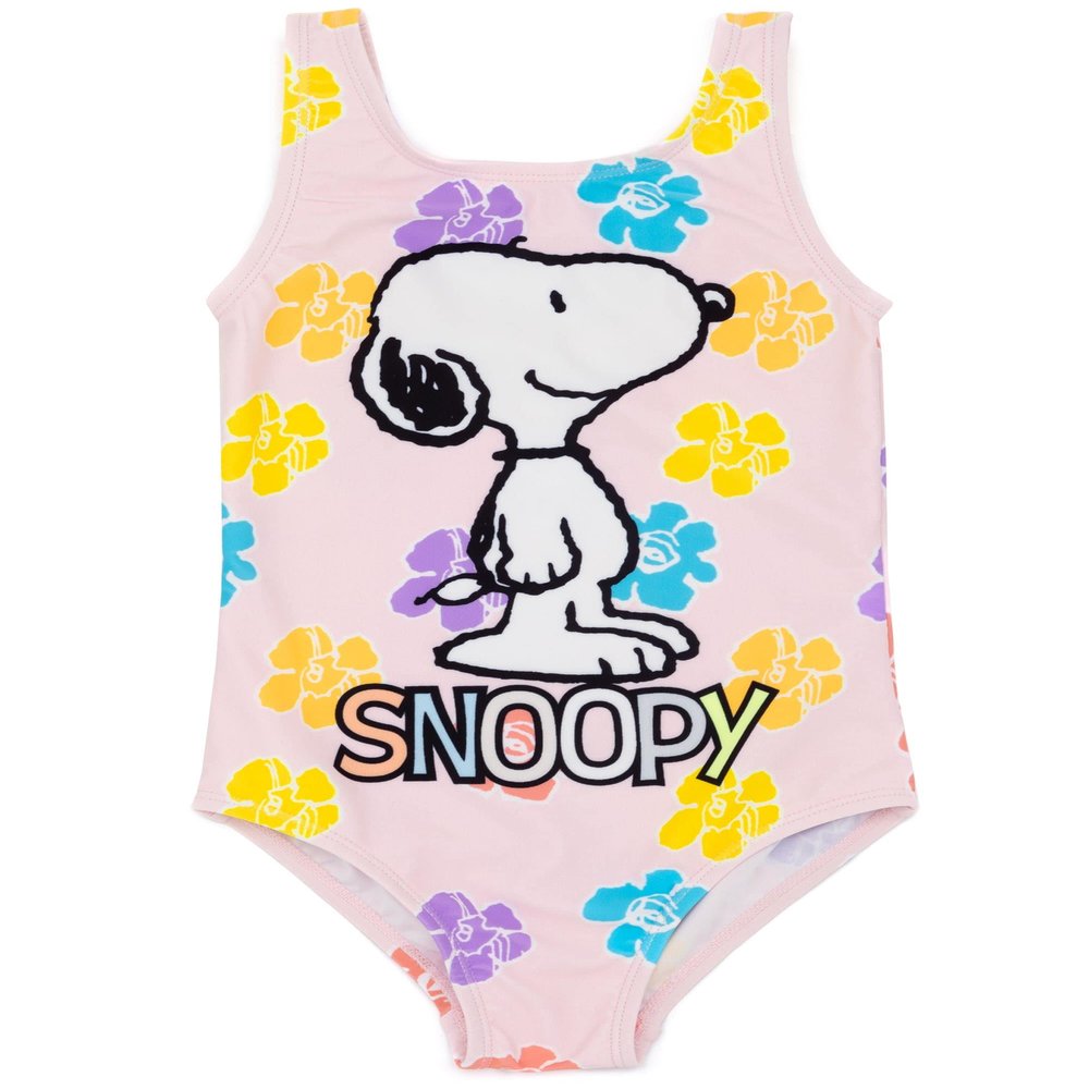 Peanuts Snoopy Swimsuit for Girls | Kids Pink All in One Floral Swimming Costume | Dog & Multicoloured Swimwear Bodysuit