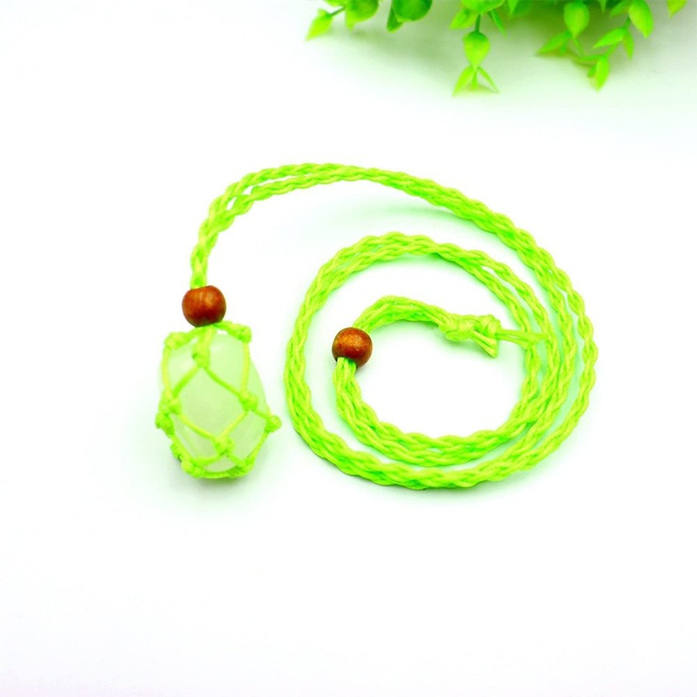 2pcs Necklace Cord Empty Stone Holder Quartz Crystals Stone Ornament Fish Netted Indians Amulets,Green,1PC