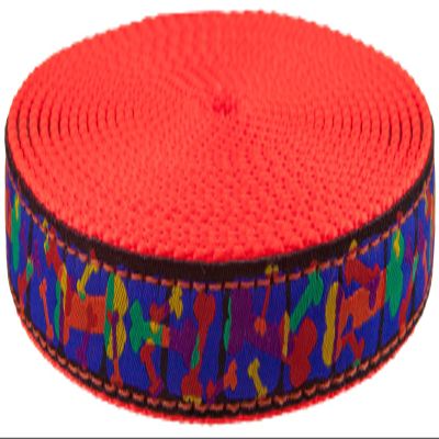 Country Brook Design - Multi-Colored Bones Ribbon on Neon Orange Nylon Webbing Closeout (3/4 Inch, 5 Yards)