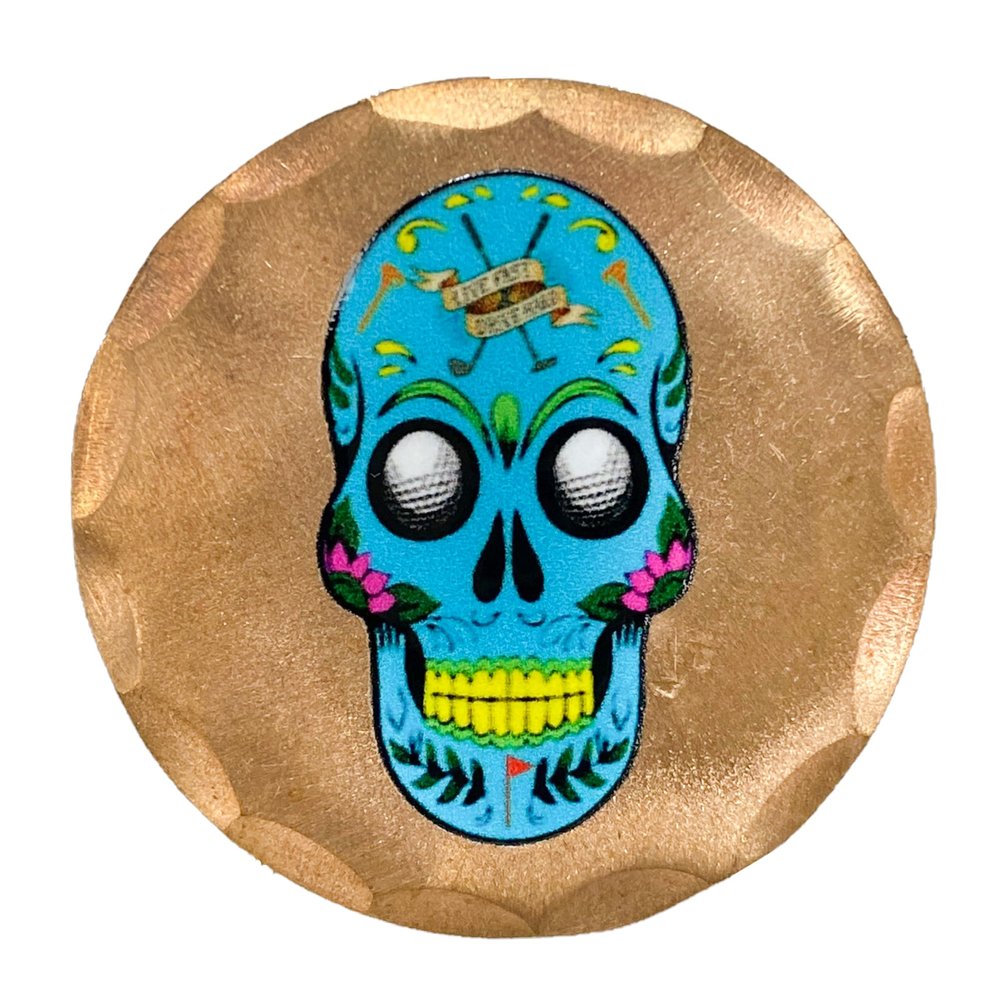 Sugar Skull Golfer Forged Copper Golf Ball Marker by Sunfish