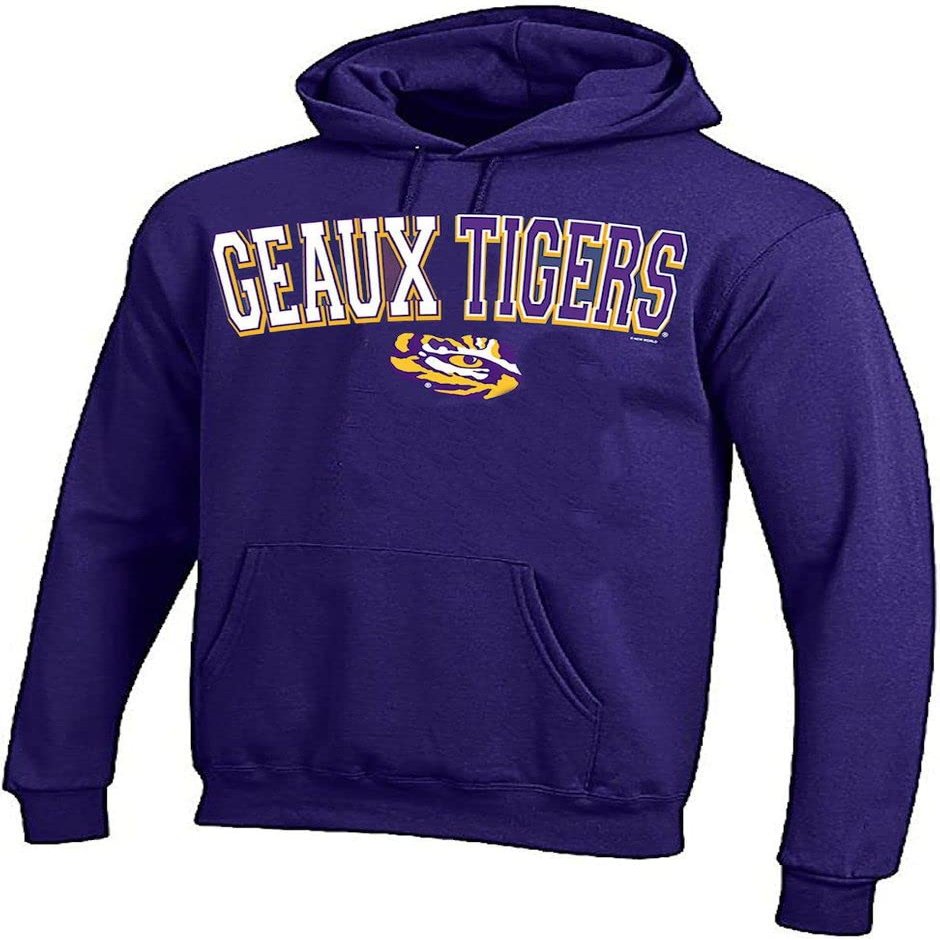 New World Graphics Mens Purple College Geaux Slogan Hoodie Sweatshirt(Large)