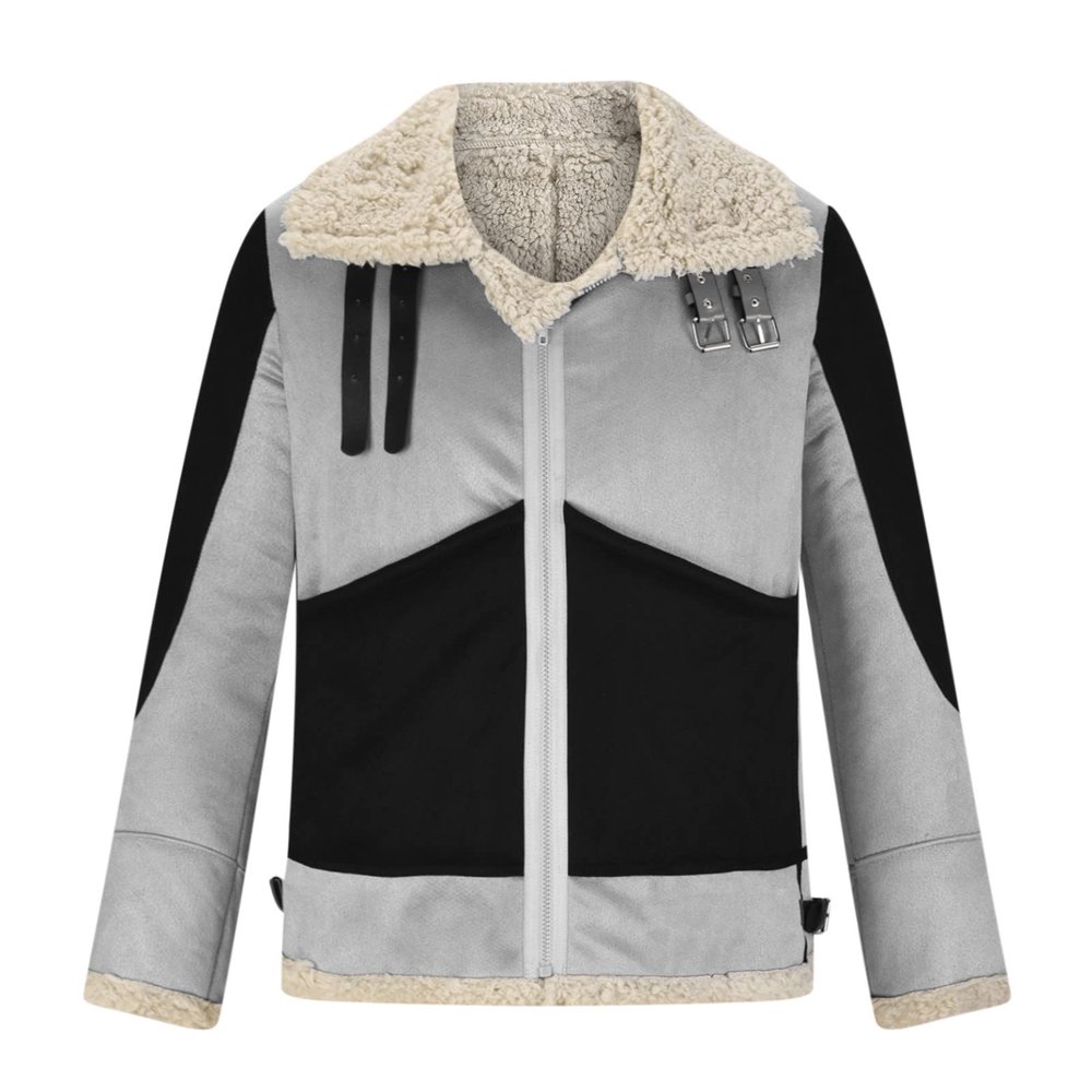 XUNRYAN Mens Winter Warm Coats Sherpa Jackets Faux-Leather Aviator Jacket Motorcycle Bomber Thicken Faux-Fur-Shearling Coat