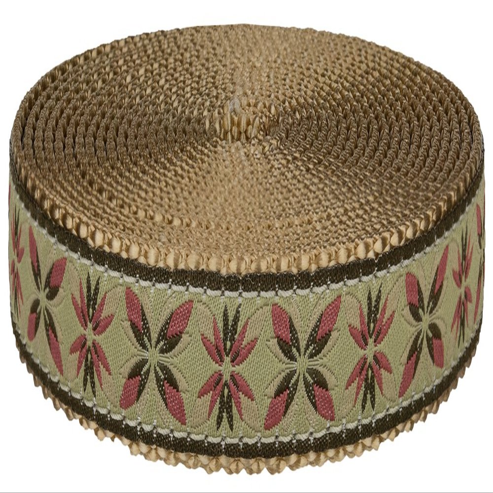 Country Brook Design - Antique Flowers Ribbon on Copper Gold Nylon Webbing Closeout (3/4 Inch, 5 Yards)
