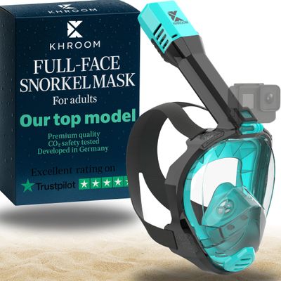 Khroom Full Face Snorkel Mask Adult | Snorkeling Gear for Adults | CO2-Safe Valve System | 3X Enlarged Tube for Easy Breathing | Scuba Mask | Diving Mask Snorkel Set (S/M, Turquoise)