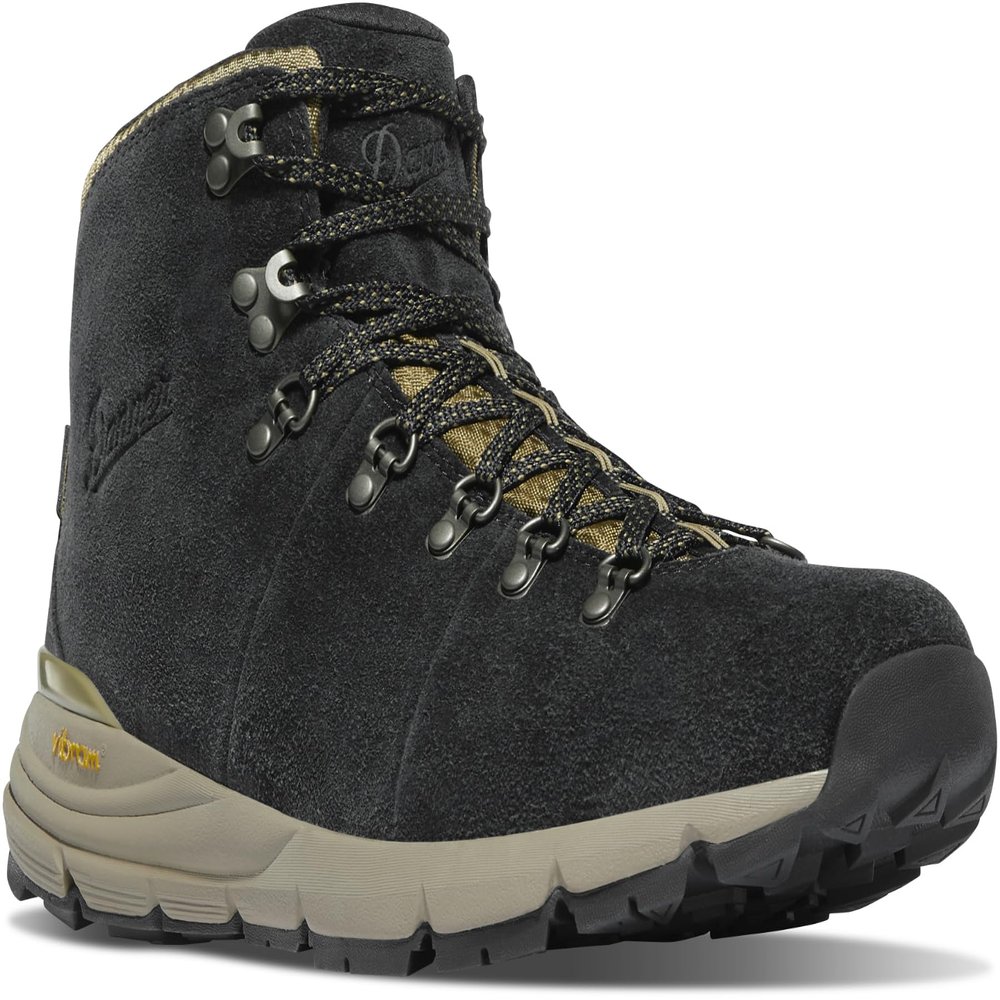 Danner Mountain 600 Leaf Gore-Tex Hiking Boots for Men - Ortholite Tripe Density Footbed - Waterproof Quick Dry Barrier - Vibram SPE Midsole - Full Grain Leather Upper - Black/Khaki - 9 Wide
