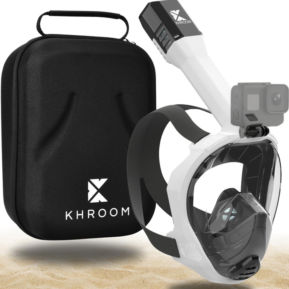 Khroom Full Face Snorkel Mask Adult | Snorkeling Gear for Adults | CO2-Safe Valve System | 3X Enlarged Tube for Easy Breathing | Scuba Mask | Diving Mask Snorkel Set L/XL White+Soft-Case