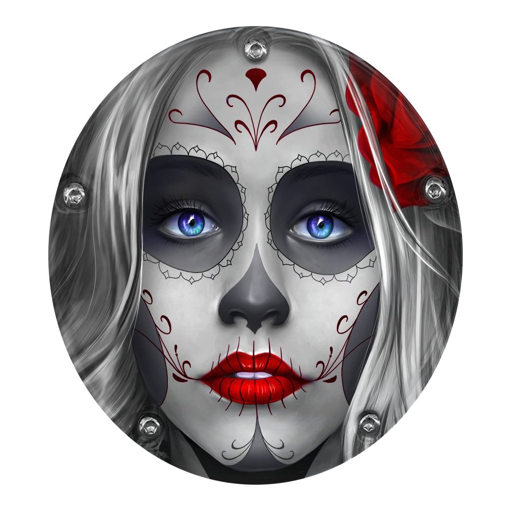 Custom Aluminum 5 Hole Twin Cam Derby Clutch Cover for Harley Davidson - Sugar Skull Red (Glossy Finish, 1999-2015 Touring & Trike Models)