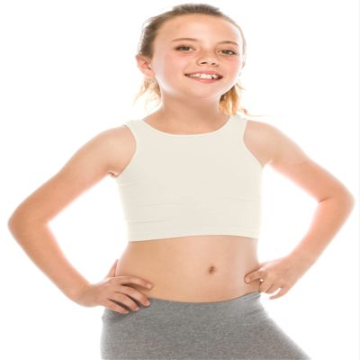 Kurve Premium Girls Seamless Supersoft Sleeveless Crop Tank Top - Stretchy Bra, UV UPF 50+ (Made in USA), Cream, 9 Years-14 Years