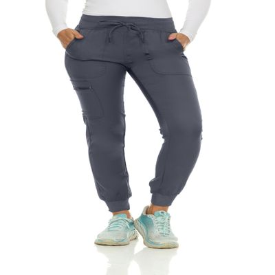 MediChic Womens Scrub Jogger Pants  6 Pockets, 4-Way Stretch, Ribbed Waist, Easy-Care Medical Workwear Pewter
