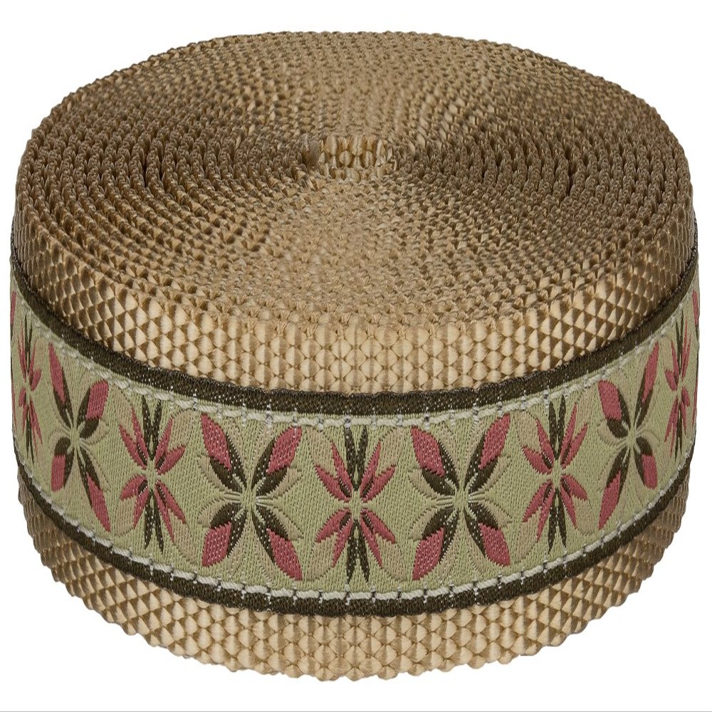 Antique Flowers Ribbon on Copper Gold Nylon Webbing Closeout (1 Inch, 5 Yards)
