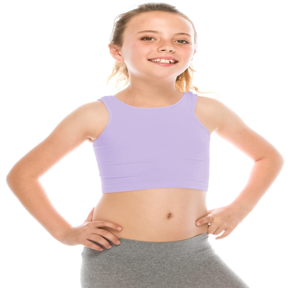 Kurve Premium Girls Seamless Supersoft Sleeveless Crop Tank Top - Stretchy Bra, UV UPF 50+ (Made in USA), Lilac, 4 Years-8 Years