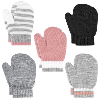 ONESING 5 Pair Toddler Mittens and Gloves - Warm Winter Gloves for Girls Boys, Black Newborn Mittens