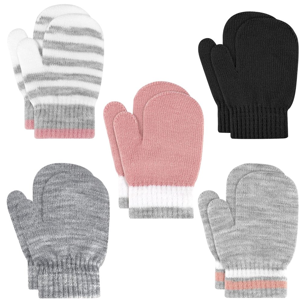 ONESING 5 Pair Toddler Mittens and Gloves - Warm Winter Gloves for Girls Boys, Black Newborn Mittens