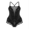 FEESHOW Women Fringe Leotard Sequin Leotards Shiny Tassel Latin Dance Costumes Jazz Dance Tops Bodysuit Cross Back-Black XX-Large view 3