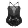 FEESHOW Women Fringe Leotard Sequin Leotards Shiny Tassel Latin Dance Costumes Jazz Dance Tops Bodysuit Cross Back-Black XX-Large view 4