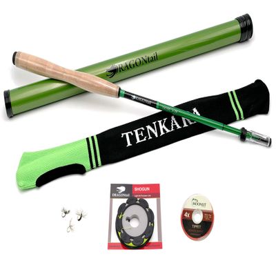 DRAGONtail Foxfire zx280 Zoom Zoom Fiberglass - Hybrid Tenkara Rod, Furled Line Kit - Green