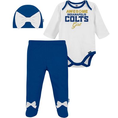 Gerber NFL Baby Girls' 3Pc Bodysuit, Footed Pant, & Cap Set, Indianapolis Colts, 6-9 Months