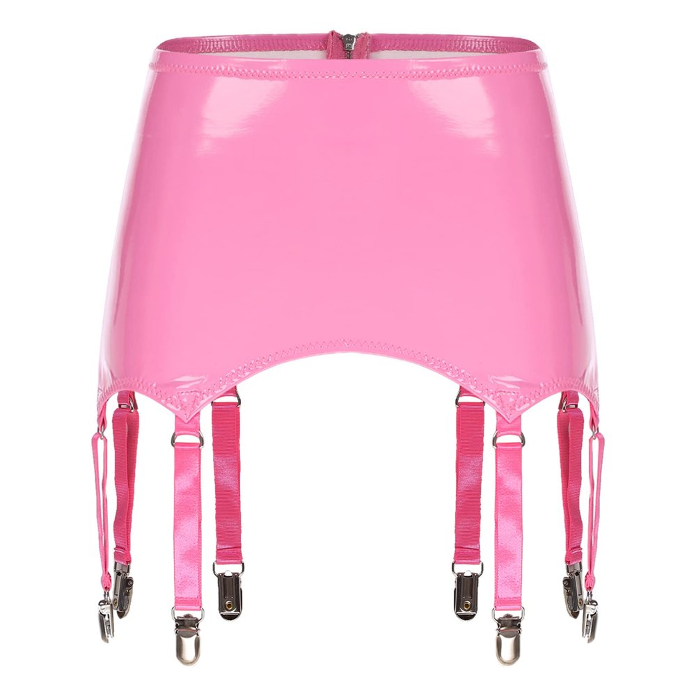 Agoky Women's High-Waisted Suspender Garter Belt Back with Hook Garter 6 Elastic Suspenders Pink Small