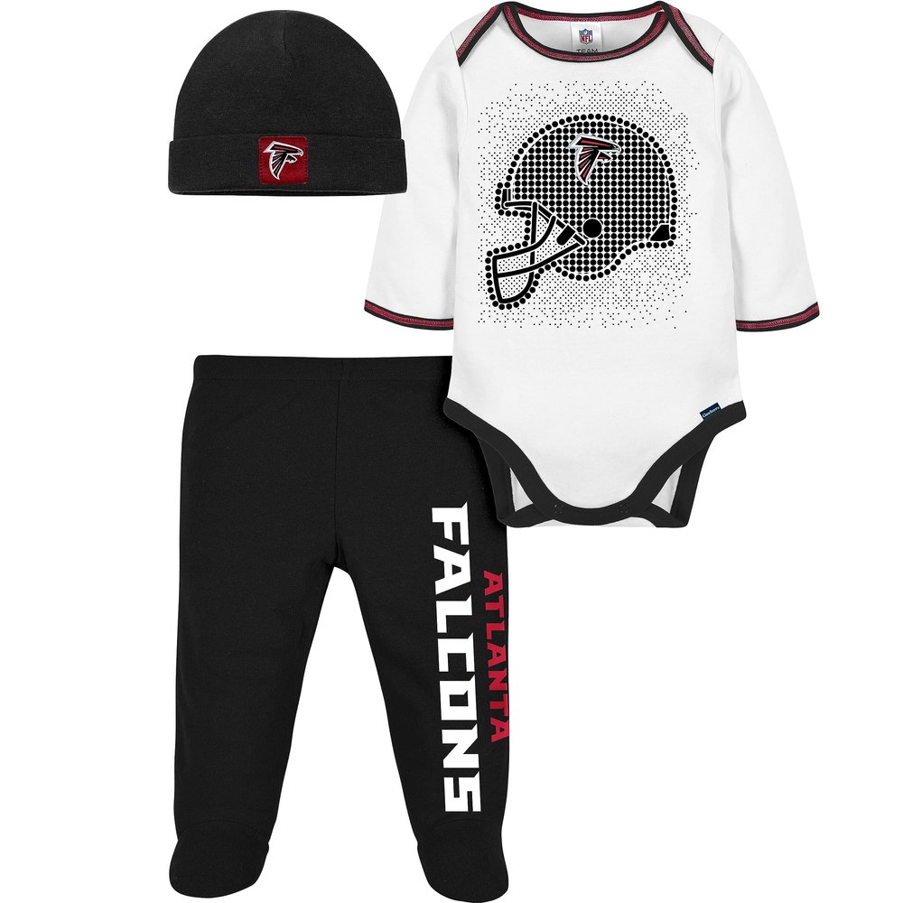 Gerber NFL Baby Boys' 3Pc Bodysuit, Footed Pant, & Cap Set, Atlanta Falcons, 3-6 Months