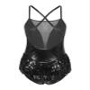 HULIJA Women's Shiny Sequin Leotard Fringe Tassel Latin Jazz Dance Leotard Ballroom Lyrical Dance Costumes Cross Back-BK Medium view 2