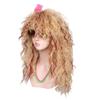 FantaLook Women Long Curly 80s Blonde with Reddish Brown Cosplay Wig with Lace Headband Earrings and Necklace for Halloween view 4