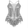 HULIJA Women's Shiny Sequin Leotard Fringe Tassel Latin Jazz Dance Leotard Ballroom Lyrical Dance Costumes Silver Large view 3