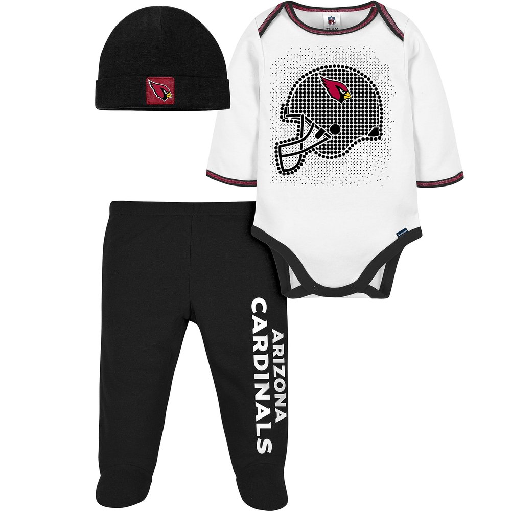 Gerber NFL Baby Boys' 3Pc Bodysuit, Footed Pant, & Cap Set, Arizona Cardinals, 0-3 Months