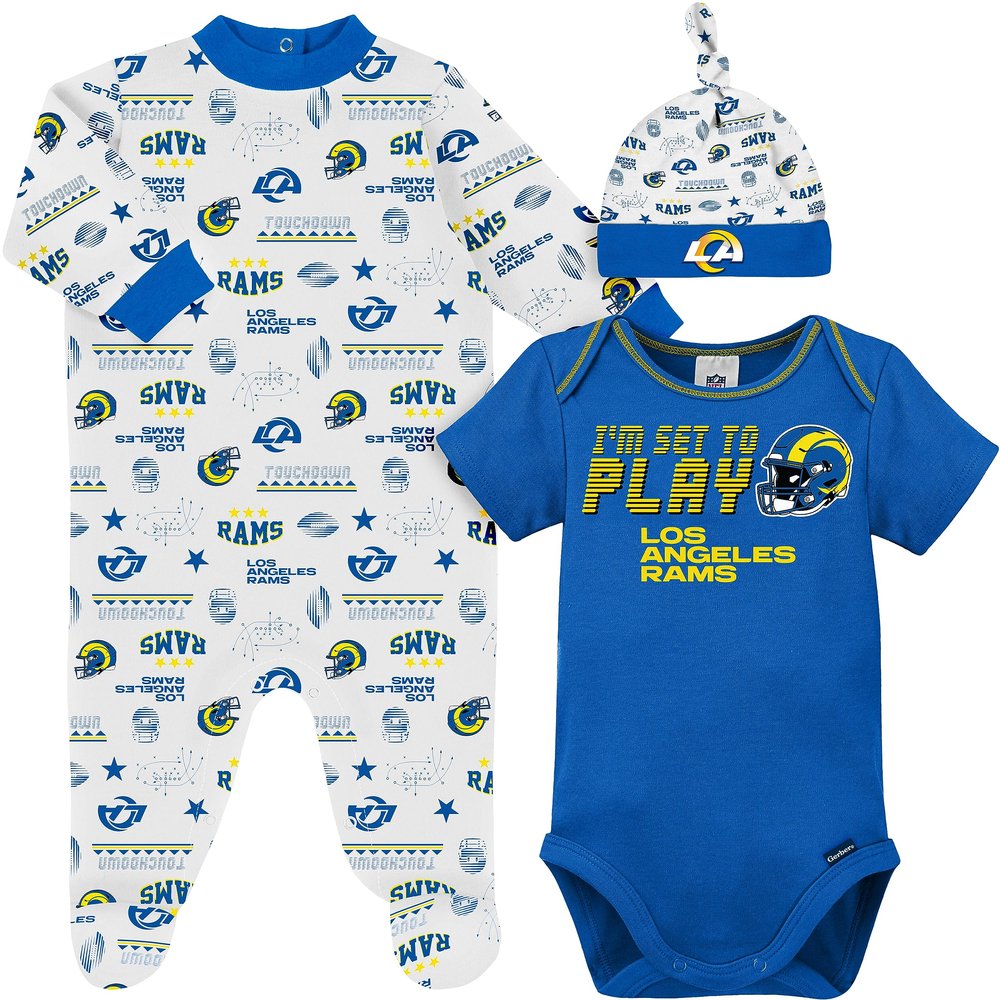 Gerber NFL Baby Boys' 3-pack Bodysuit, Sleep 'n Play, & Cap Set, Los Angeles Rams, 3-6 Months