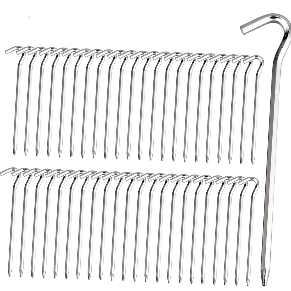 Tent Pegs - Aluminium Tent Stakes Pegs with Hook - 7 Hexagon Rod Stakes Nail Spike Garden Stakes Camping Pegs for Pitching Camping Tent, Canopies (Silver 45pcs)