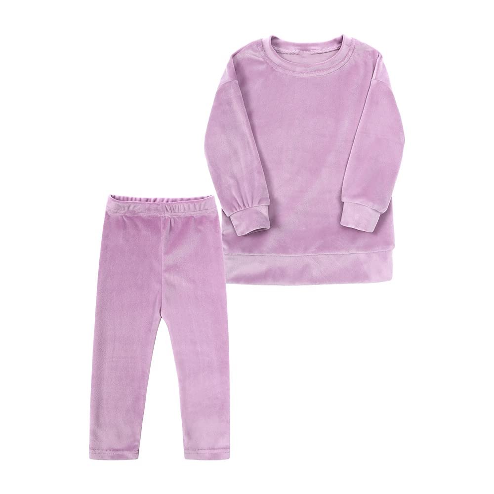 MYGBCPJS Little Girls 2 Pcs Velvet Sweat Suit Kids Fleece Long Sleeve Sweatshirt + Sweatpants Tracksuit Pullover Clothes Set