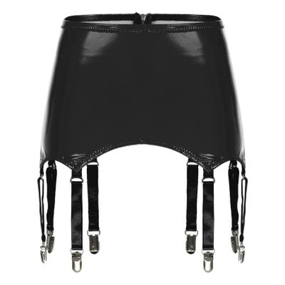 Agoky Women's High-Waisted Suspender Garter Belt Back with Hook Garter 6 Elastic Suspenders Black Small