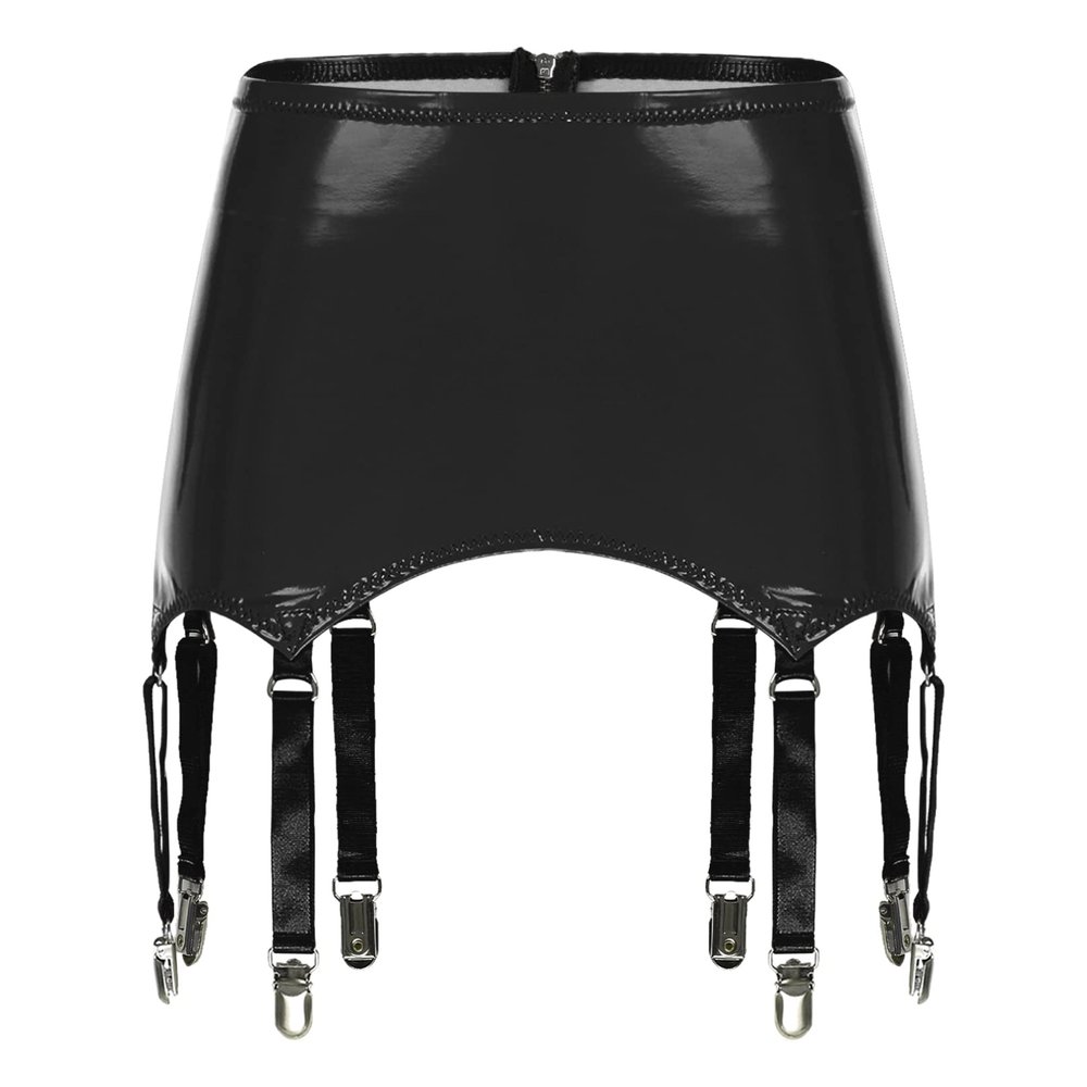 Agoky Women's High-Waisted Suspender Garter Belt Back with Hook Garter 6 Elastic Suspenders Black Small