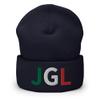 RIVEMUG JGL Embroidered Beanie Chapo Guzman Hat 701 Chapito Cuffed Beanie | Gorra JGL Navy view 1
