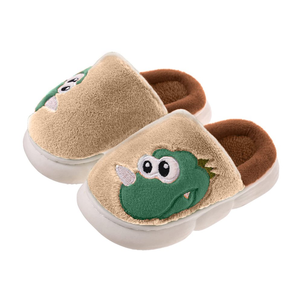 Kids Slippers Boys Girls Cute Cartoon Dinosaur Slippers Warm Plush House Slippers Winter Indoor Shoes (Beige, 5 Years Little Child)
