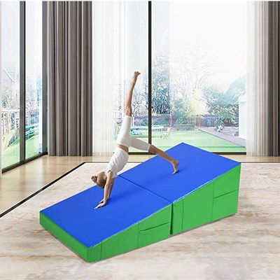 LXHONG Folding Gymnastics Cheese Wedge Incline Mat - Gym Tumbling Mat - for Home Exercise, Play, Aerobics - Easy to Carry & Store - Multiple Size (Color : Blue, Size : 180X90X45CM)