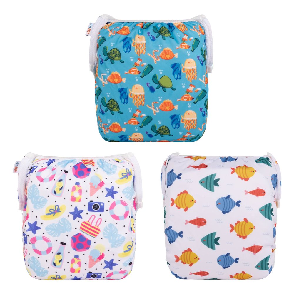 ALVABABY Large Cloth Swim Diaper 3pcs Baby/Toddler/Infant Snap Reusable Adjustable Swimming Diaper Baby Boy and Girl 3ZSWY29